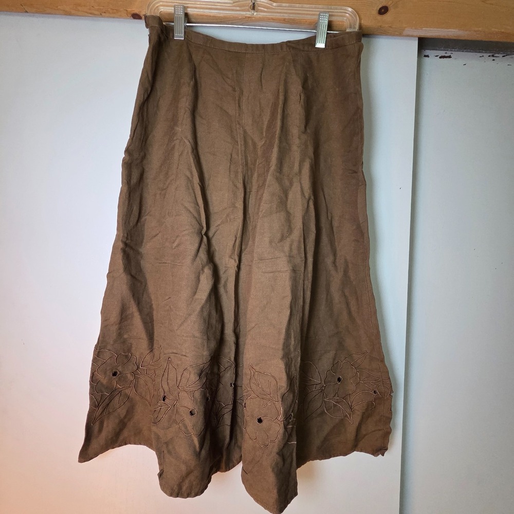 Norton McNaughton Women's Brown Floral Skirt Linen Blend Size 8P Cottage Peasant
